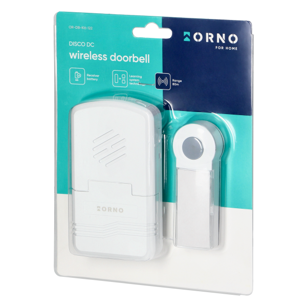 DISCO DC wireless, battery powered doorbell with learning system, 1 sound, 80m
